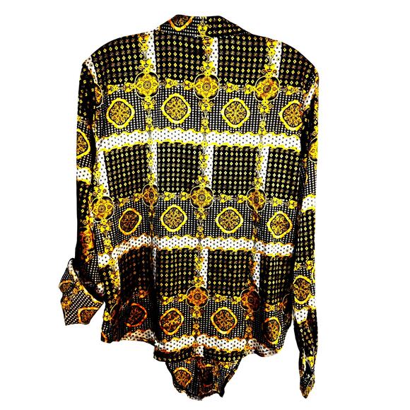 Birch & Stone Large Women's Top Black Yellow Shirt Blouse Misses Size12 14 - Picture 6 of 7